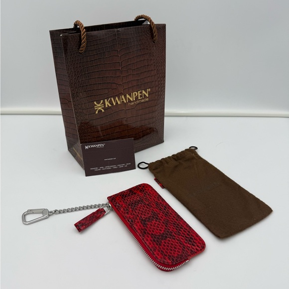 Kwanpen Accessories - KWANPEN 1938 • Red Exotic Genuine SNAKESKIN Key Clay Bag Charm w/ Palladium